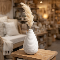 Vaso a forma di pera in ceramica bianca con collo stretto 15,5 cm