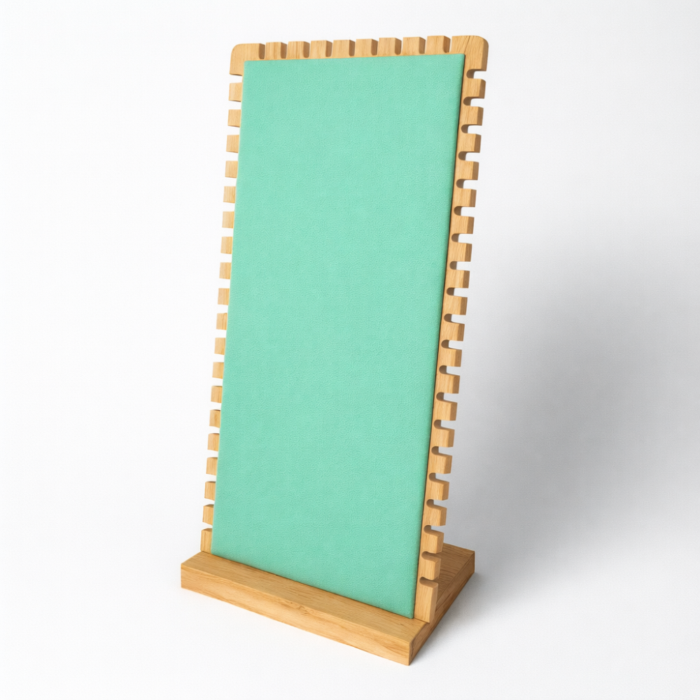 Grande espositore verticale multi-catene (38 cm) - Collezione "Vert Riviera" in legno e similpelle