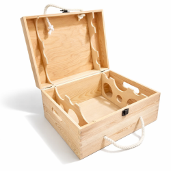 Cassa in legno per 6 bottiglie con chiusura a valigetta 27x35x18 cm