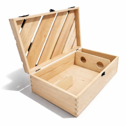 Cassa per 2 bottiglie in legno di pino con chiusura a gancio 19x35x9,5 cm
