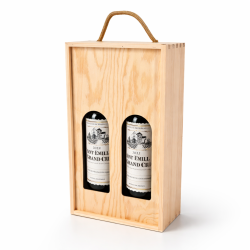 Scatola per 2 bottiglie con finestra in legno di pino 19x35x9,5 cm