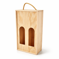 Scatola per 2 bottiglie con finestra in legno di pino 19x35x9,5 cm