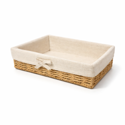 Cestino in rafia intrecciata e cotone beige naturale 35x25x8 cm