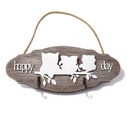 Portachiavi da parete effetto legno chiaro "Happy day" con motivo gufi