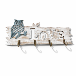 Portachiavi da parete effetto legno chiaro "Love" con motivo gufo