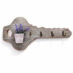 Portachiavi da parete a forma di chiave con motivo a vaso di lavanda in rilievo