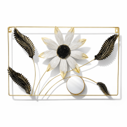 Decorazione da parete in metallo dorato con specchio e fiore