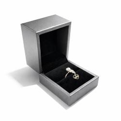Astuccio per anello effetto similpelle grigio metallizzato 6x6,5x5 cm