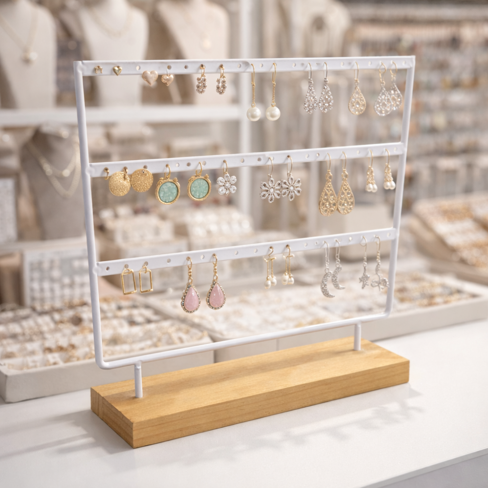 PACCHETTO 3 espositori per orecchini in legno e bianco - PROMOZIONE -30%