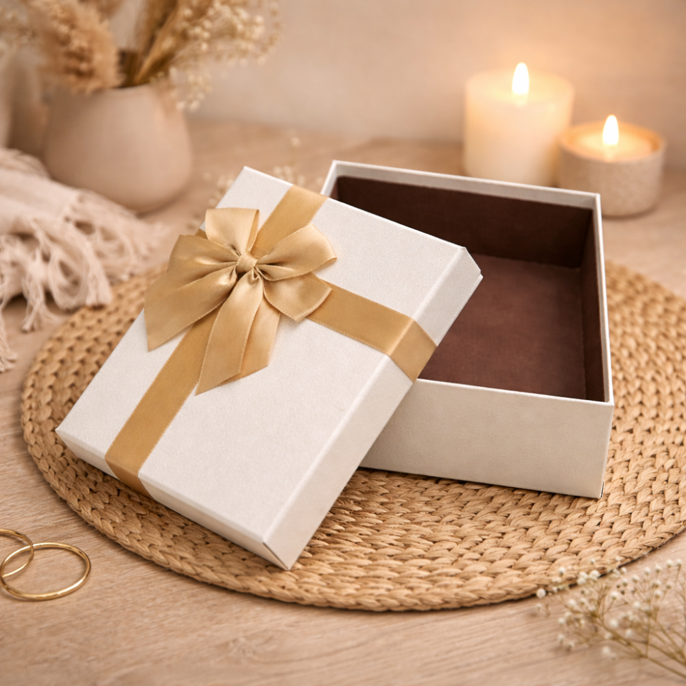 Grande scatola regalo bianca e fiocco dorato 23x16x9 cm | Lusso