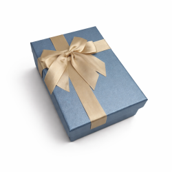 Piccola scatola regalo blu ghiaccio iridescente e fiocco in raso dorato - 19 x 12 x 7 cm