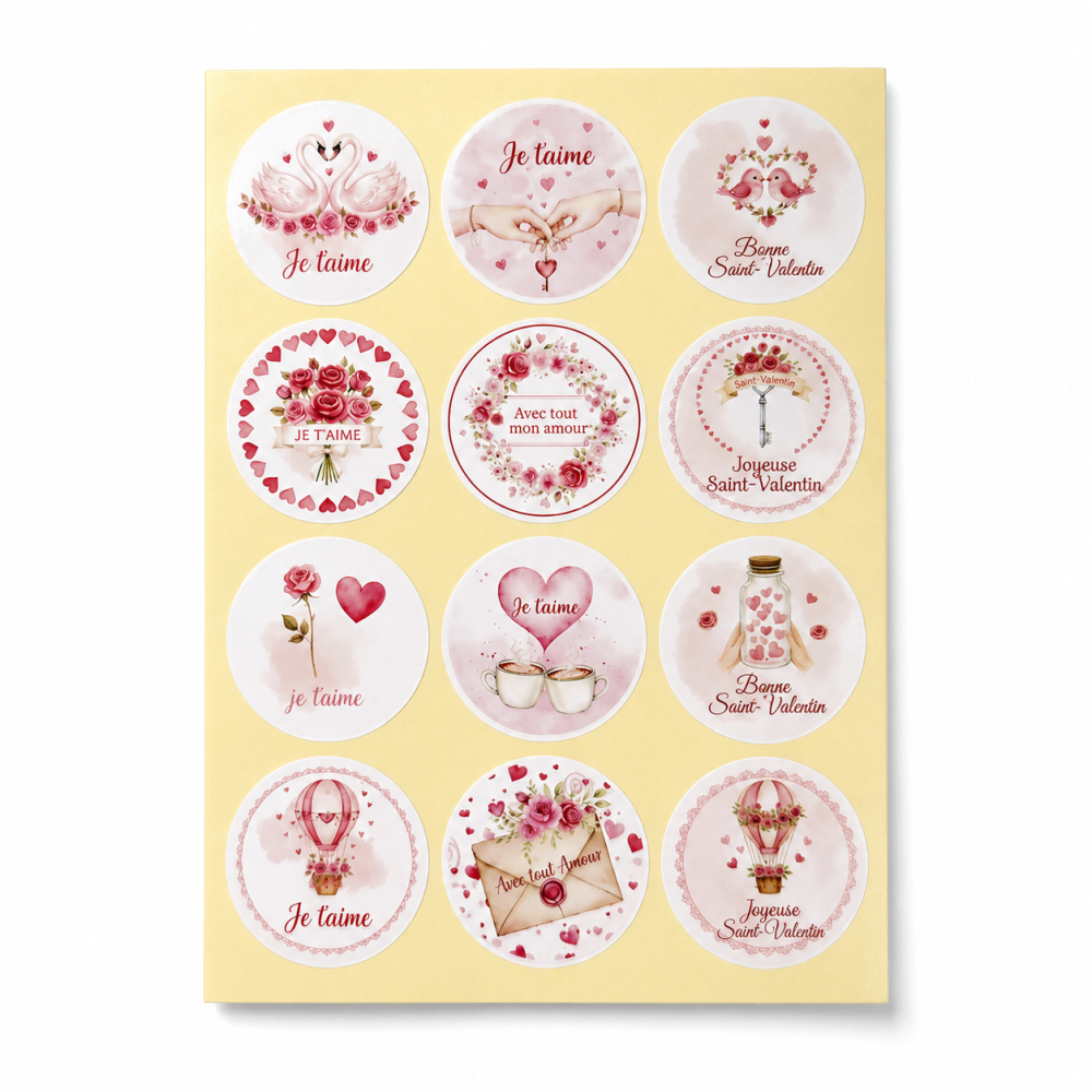 120 etichette adesive San Valentino - 12 Modelli Romantici