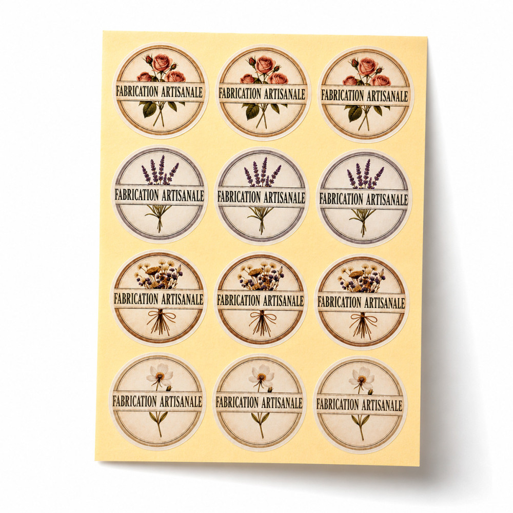 120 etichette adesive "Produzione Artigianale" - Collezione Erbario & Botanica