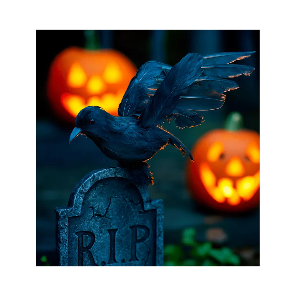 Pack 4 corvi Halloween decorazione nero, grande modello offerto