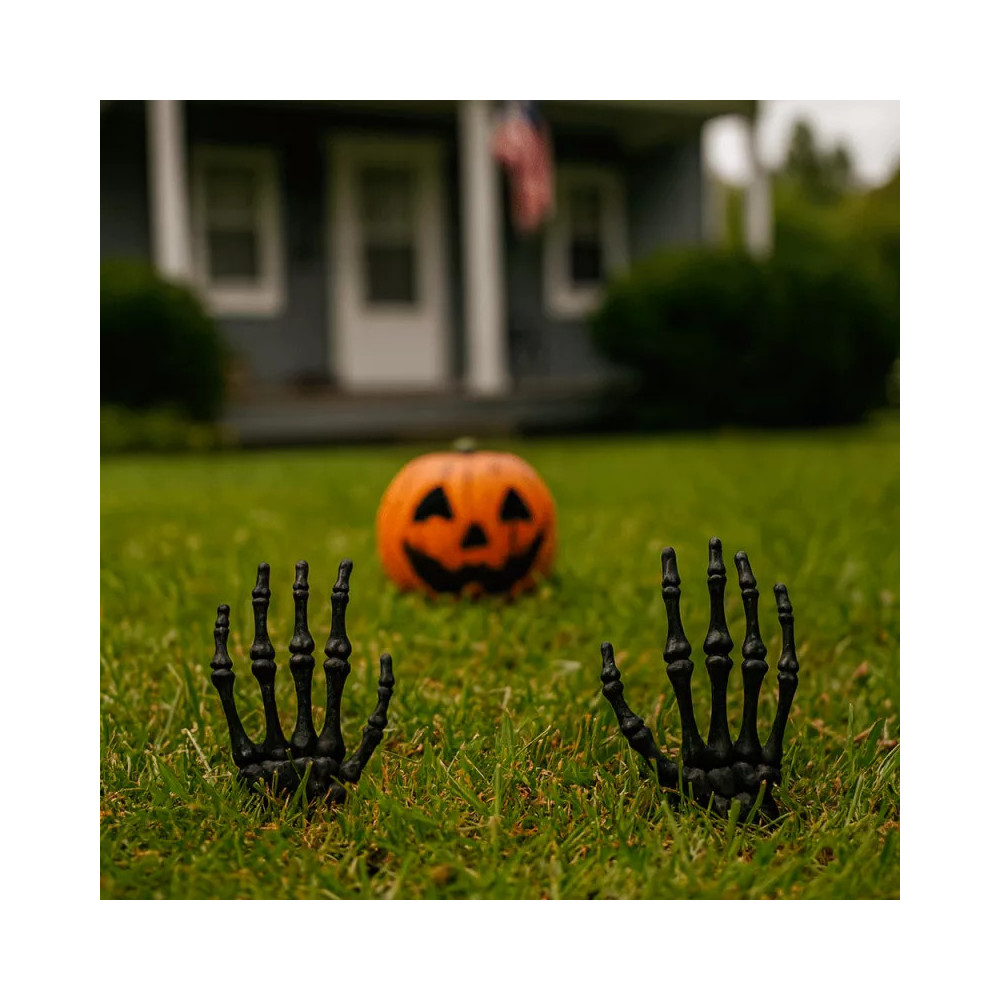 Mani scheletro Halloween nero bianco, pack 8 pezzi
