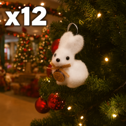 12 conigli bianchi da appendere per albero di Natale (6 set da 2), 4 IN OMAGGIO