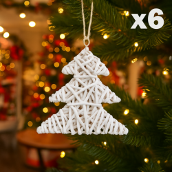 Lotto da 6 abeti in vimini bianco 15 cm da appendere, 2 OMAGGIO