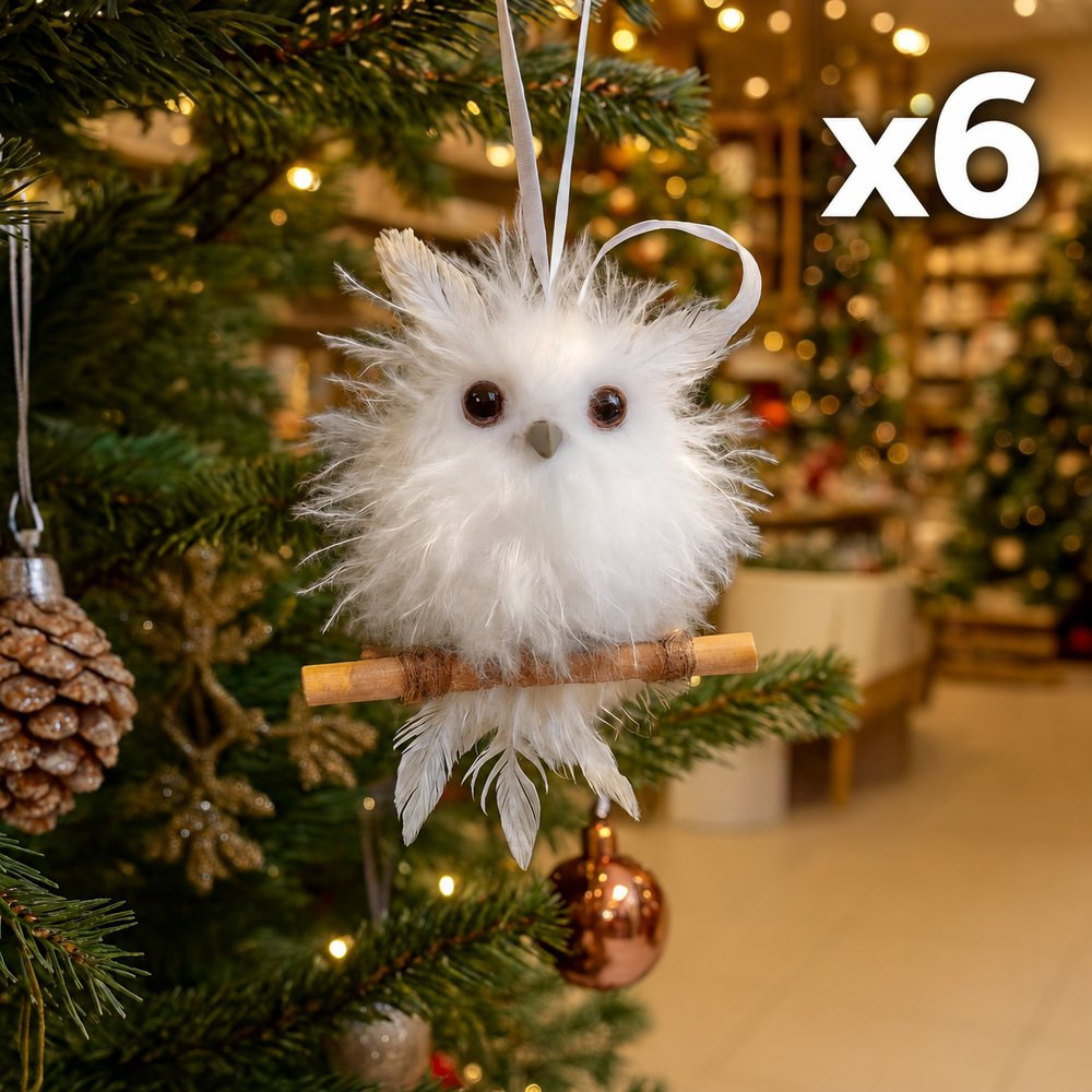 Lotto da 6 gufi bianchi per albero di Natale, 2 OMAGGIO