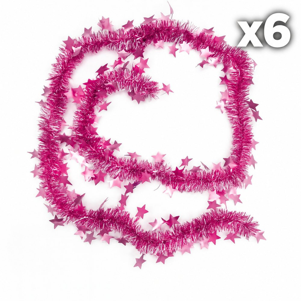 Lotto da 6 ghirlande di Natale con stelle da 5 cm viola rosa, 2 IN OMAGGIO