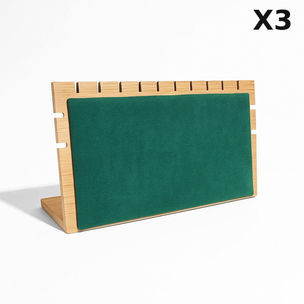 Lotto da 3 espositori per gioielli in legno e alcantara verde smeraldo: -50%