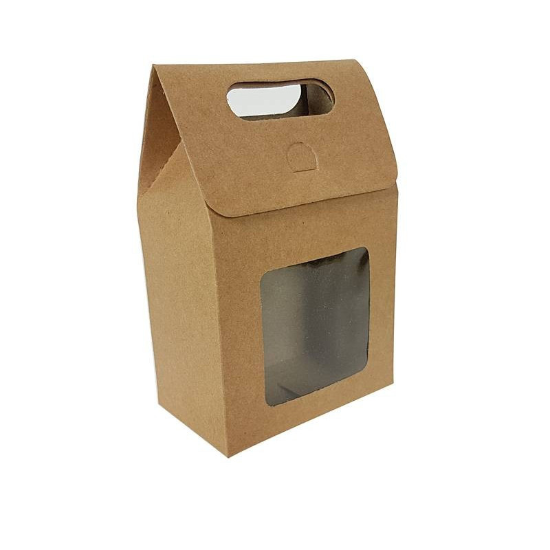 12 piccole scatole regalo marroni naturali con finestra 10x6x15 cm