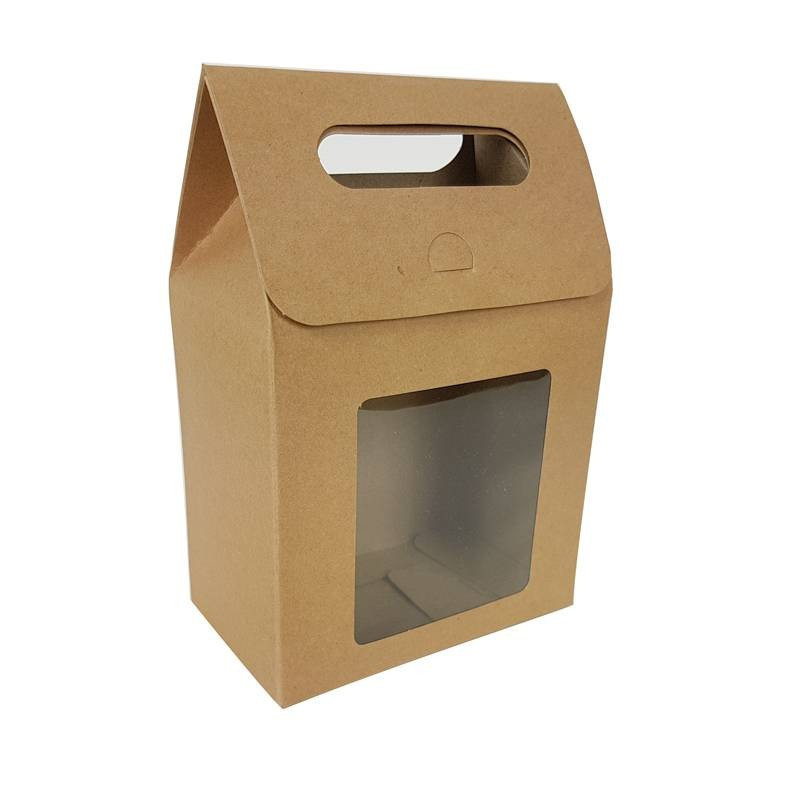 12 bustine regalo in carta kraft marrone naturale con finestra 13,5x8x19,5 cm