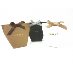 12 piccole scatole regalo in cartoncino kraft nero da piegare "Grazie mille" 11,5x10x6 cm
