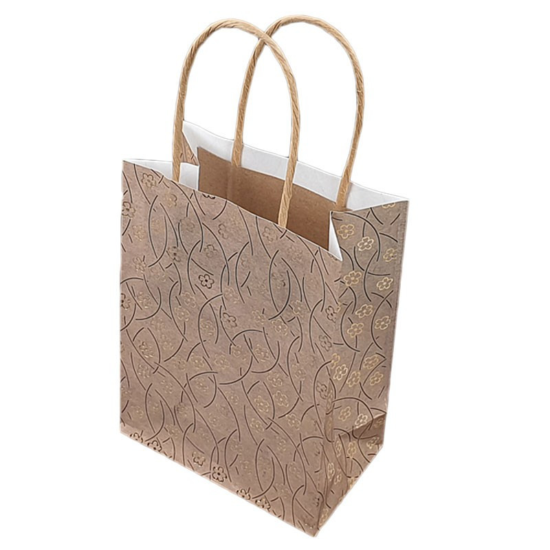 12 grandi sacchetti in carta kraft beige naturale con motivo a fiori dorati 24,5 x 10,5 x 31 cm