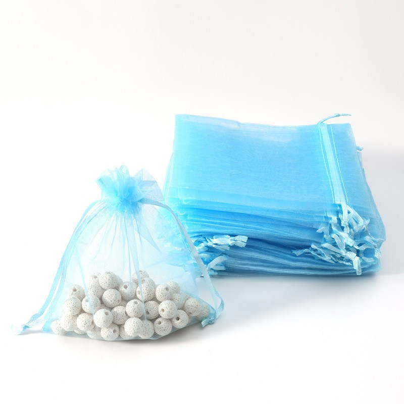 Set di 100 bustine in organza azzurro cielo richiudibili 12x15 cm