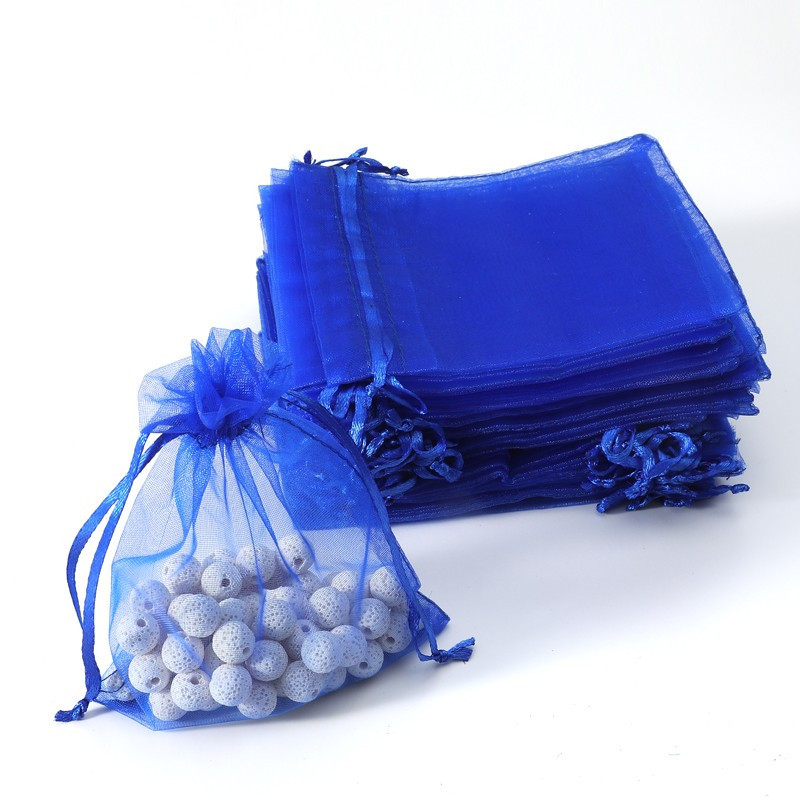 100 sacchetti regalo in organza blu zaffiro richiudibili 14x20 cm