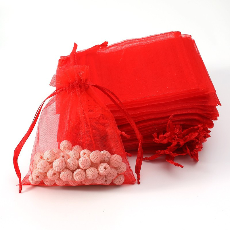 100 grandi sacchetti in organza rossi 20x30 cm