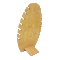 Espositore per gioielli di forma ovale per collane in legno e similpelle bianca