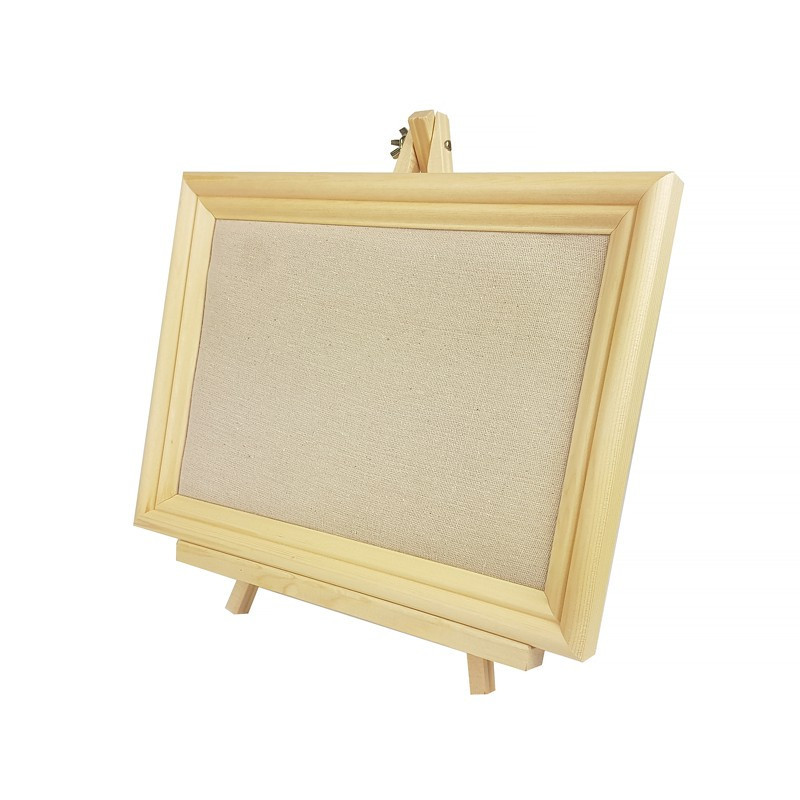 Porte bijoux cadre en bois et suédine beige sur chevalet - 9901