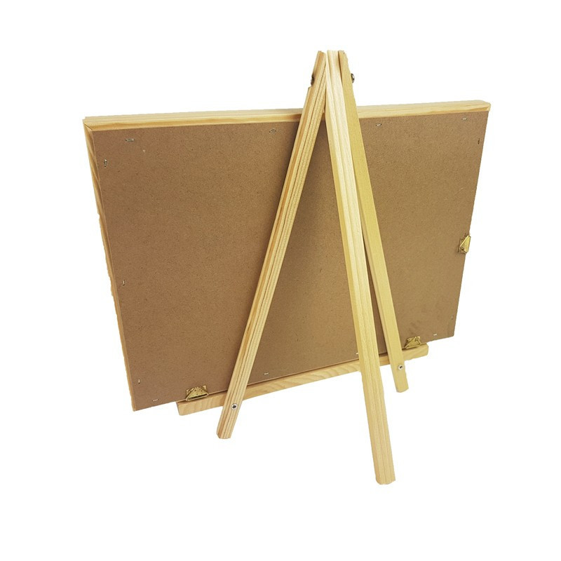 Porte bijoux cadre en bois et suédine beige sur chevalet - 9901