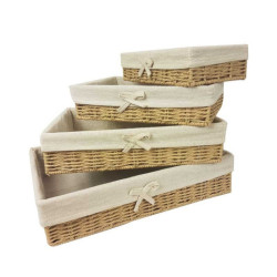 Cestino in rafia intrecciata e cotone beige naturale 35x25x8 cm