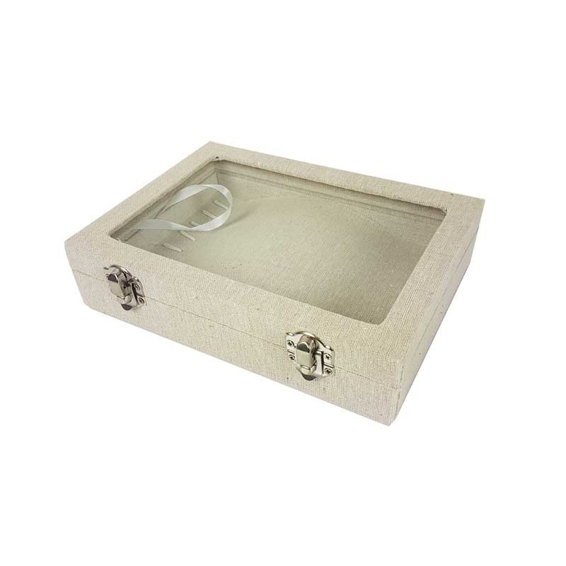 Petite mallette vitrée pour bracelets en coton beige naturel - 17072