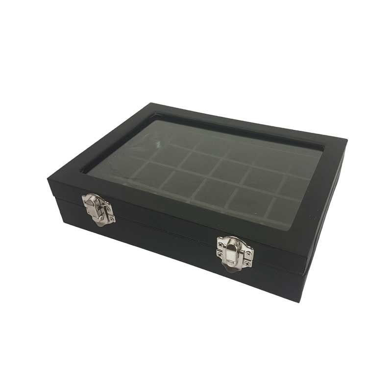 Petite mallette vitrée 24 minis casiers en simili cuir noir - 17057