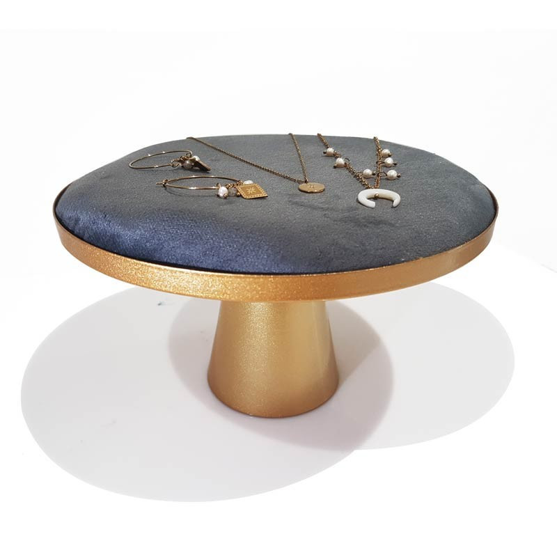 Mini table de présentation pour bijoux en métal doré et suédine gris anthracite