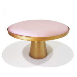 Espositore per gioielli in velluto rosa e piede centrale dorato
