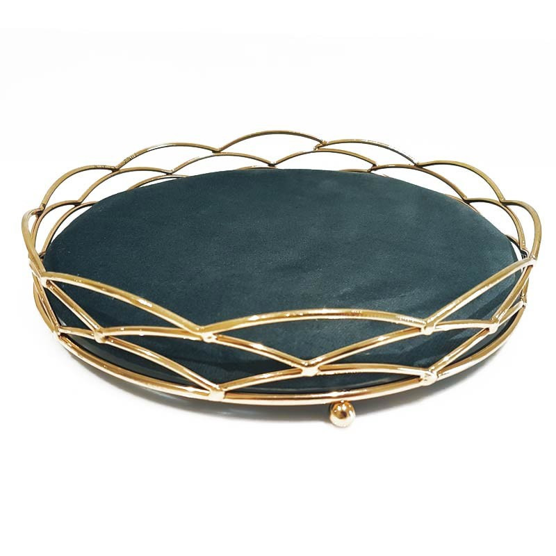 Plateau bijoux décoration en métal doré et velours gris anthracite